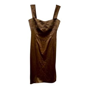 Eliza J Dress Empire Waist Lined Strap Satin Evening Formal Dress Brown Size 10